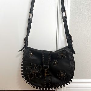Isabella Fiore Black Leather Studded Crossbody Bag